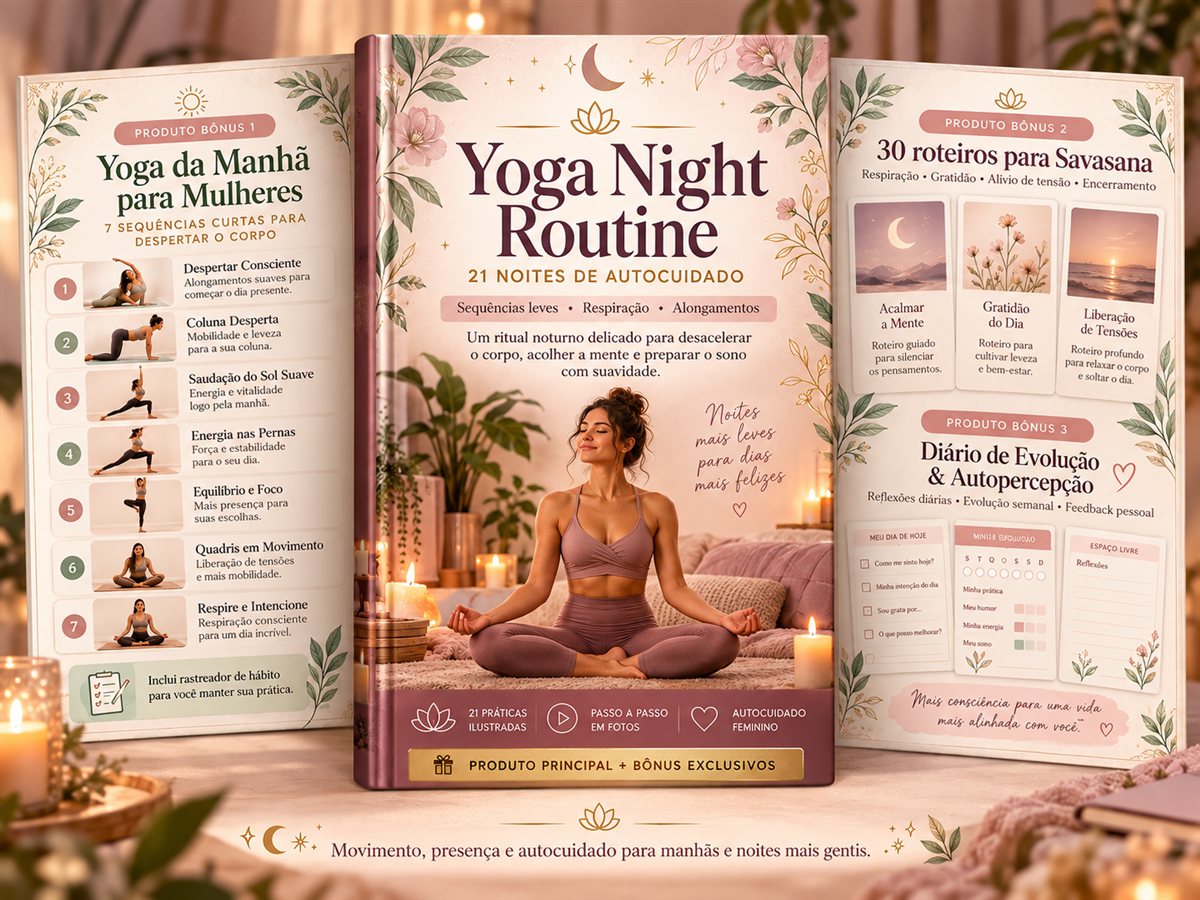 Kit de Yoga e Autocuidado Feminino com Yoga Night Routine e os três bônus